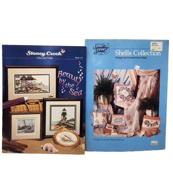 Lot of 2 Seashell Lighthouse Beach Shell Theme Cross Stitch Pattern Books - Picture 1 of 5